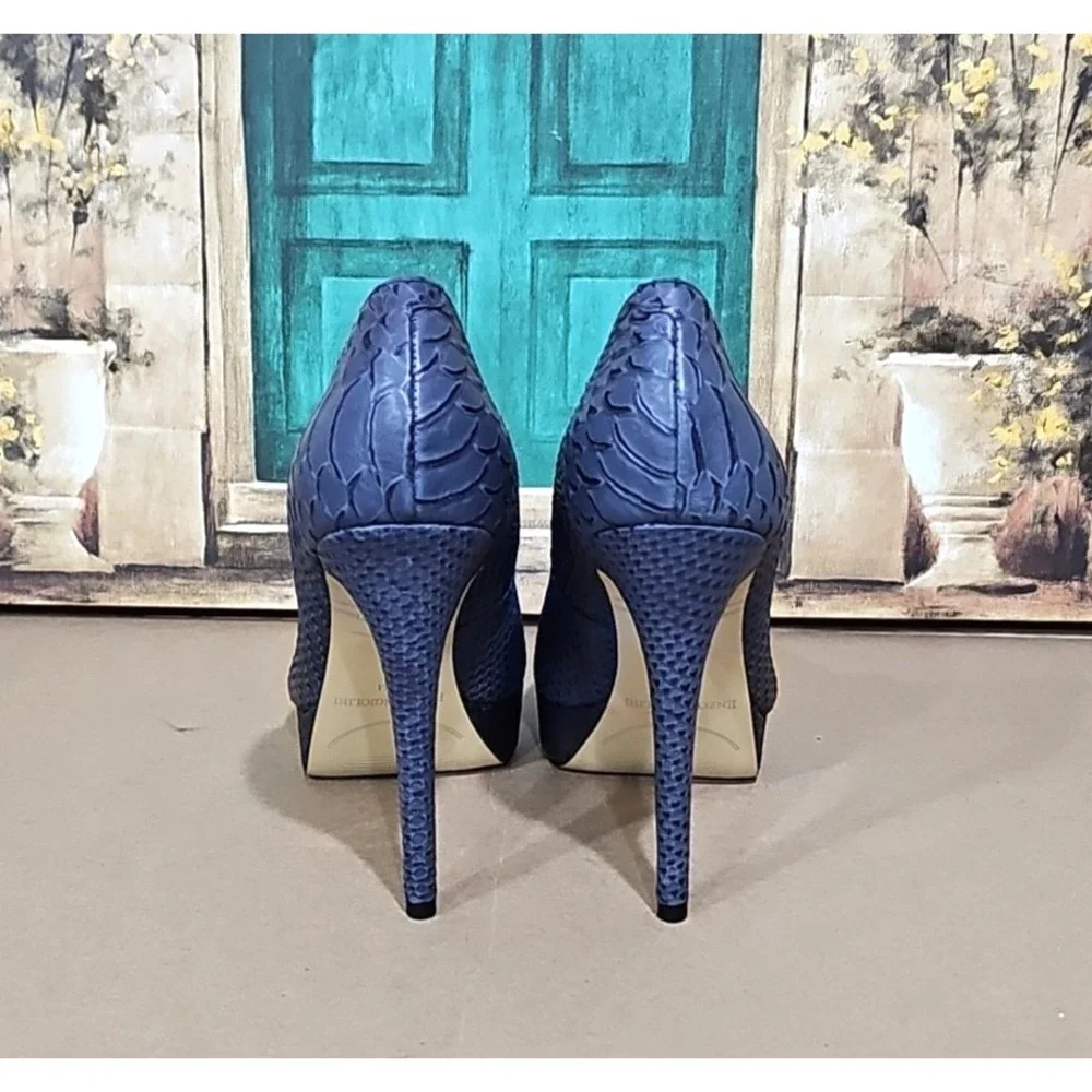 ENZO ANGIOLINI Smiles Platform Pumps Heels‎ Size 7.5 M Stiletto Snake Print Blue